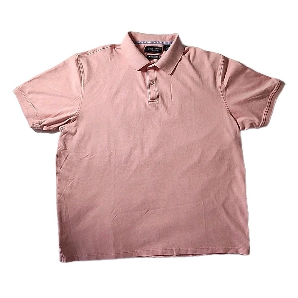 Roundtree & Yorke Men's Large Polo 100% Supima Cotton Pink S/S Modern Soft EUC